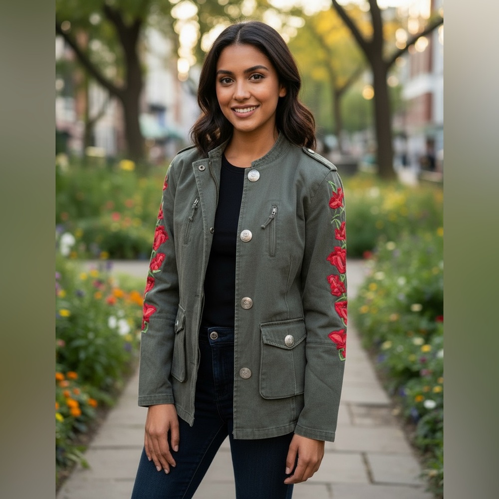 Custo Barcelona Embroidered Biker Jacket with Removable Vest, size 6
